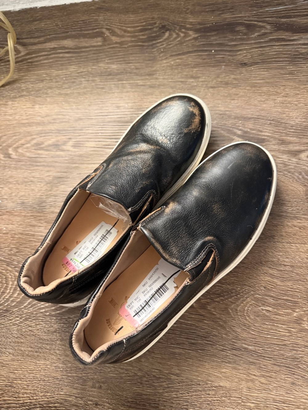Heritage  Black Leather Slip-On Sneakers with White Soles